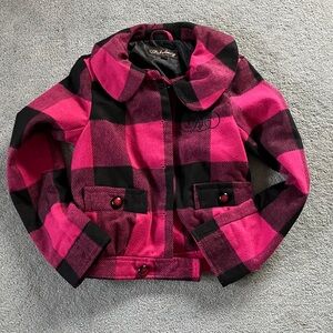Stylish Pink and Black Plaid Bomber Jacket